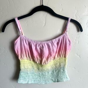 Stradivarius pastel sunset square neck rainbow gradient stretch cami crop top